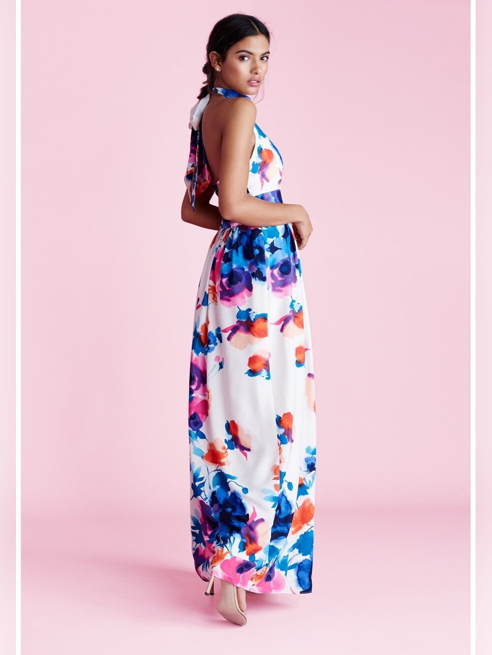 Eliza J Watercolor Floral Print Halter Maxi Dress Womens Size 6 - Picture 2 of 13